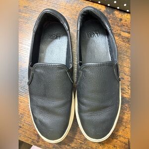 UGG Womens Black Leather Slip-Ons
